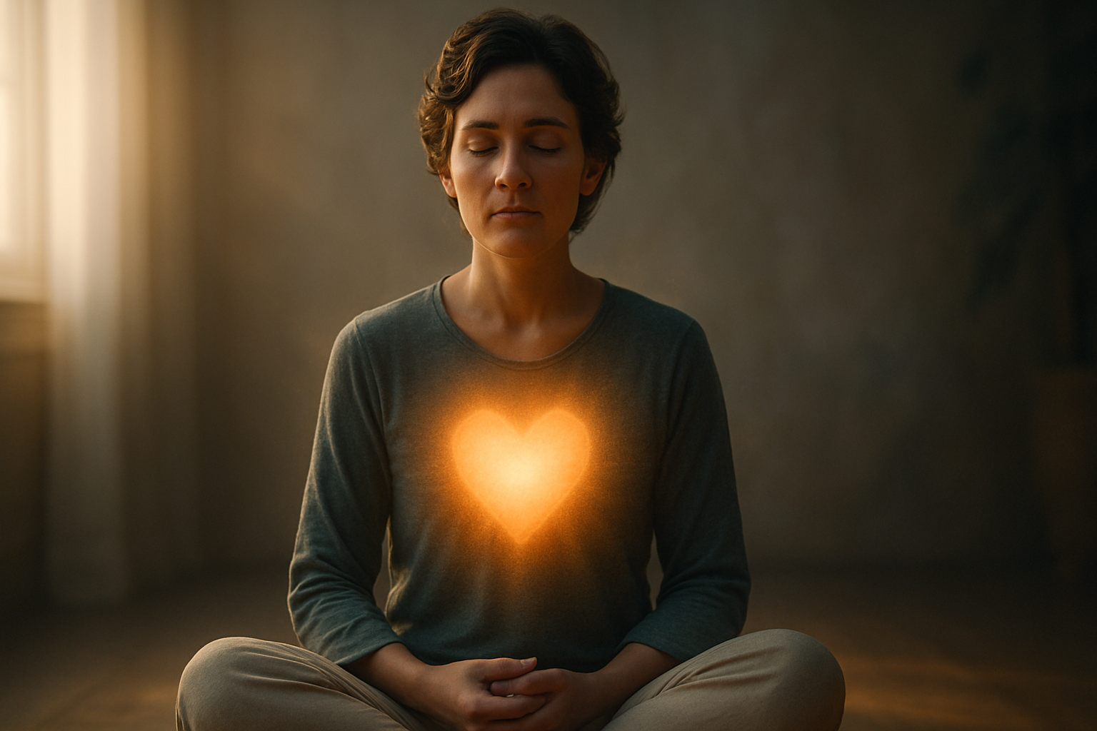 A peaceful individual seated in stillness, radiating calm and self-awareness, symbolizing the practice of responding rather than reacting.