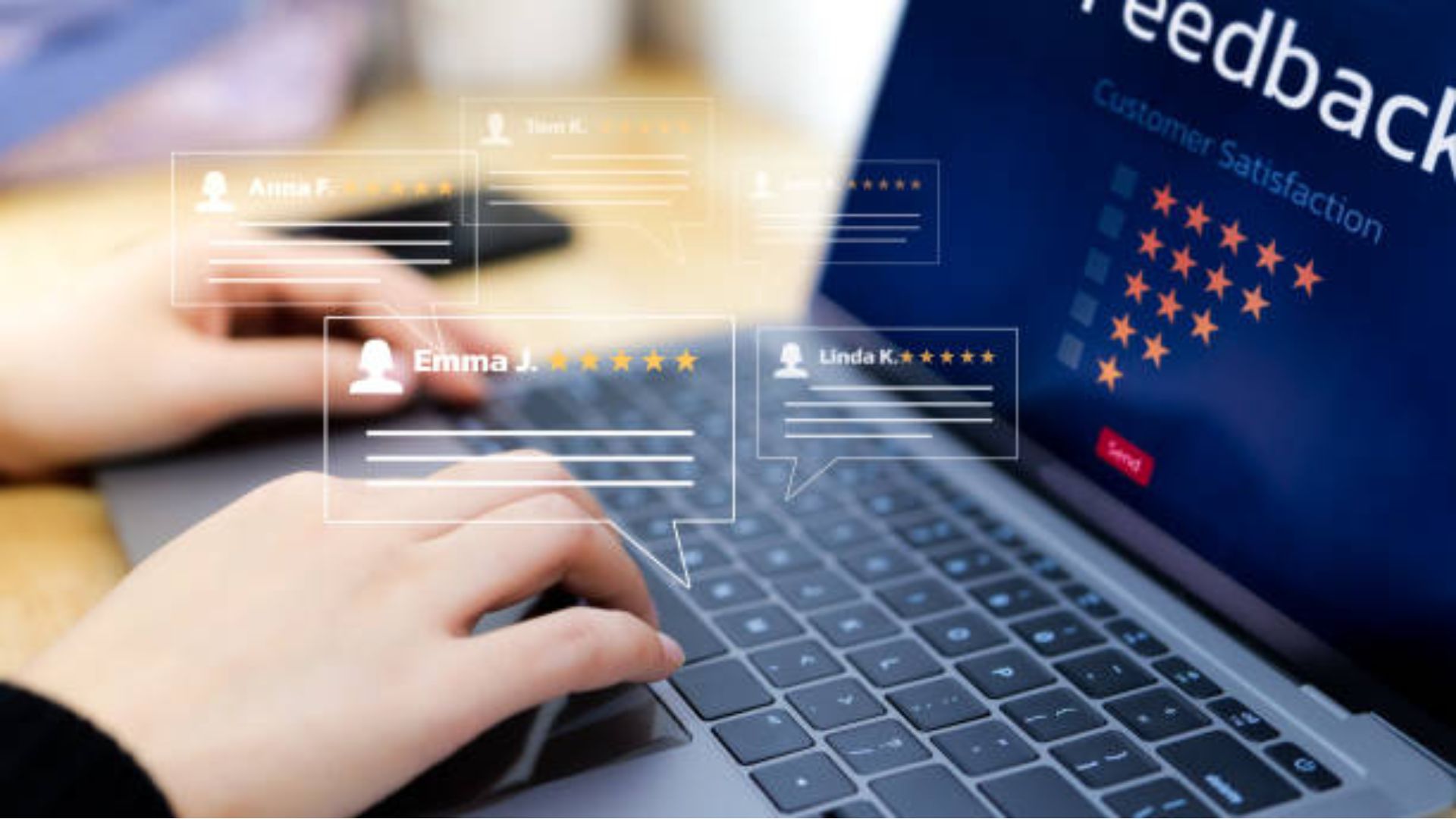 A digital illustration of online reviews and cancel culture.